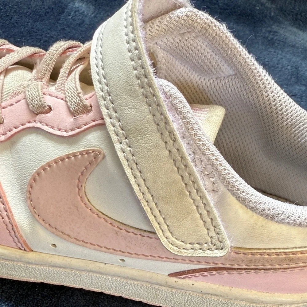 Nike Court Borough Low Pink Recraft Kids Sneakers Size 1 Shoes Strap Adjustable